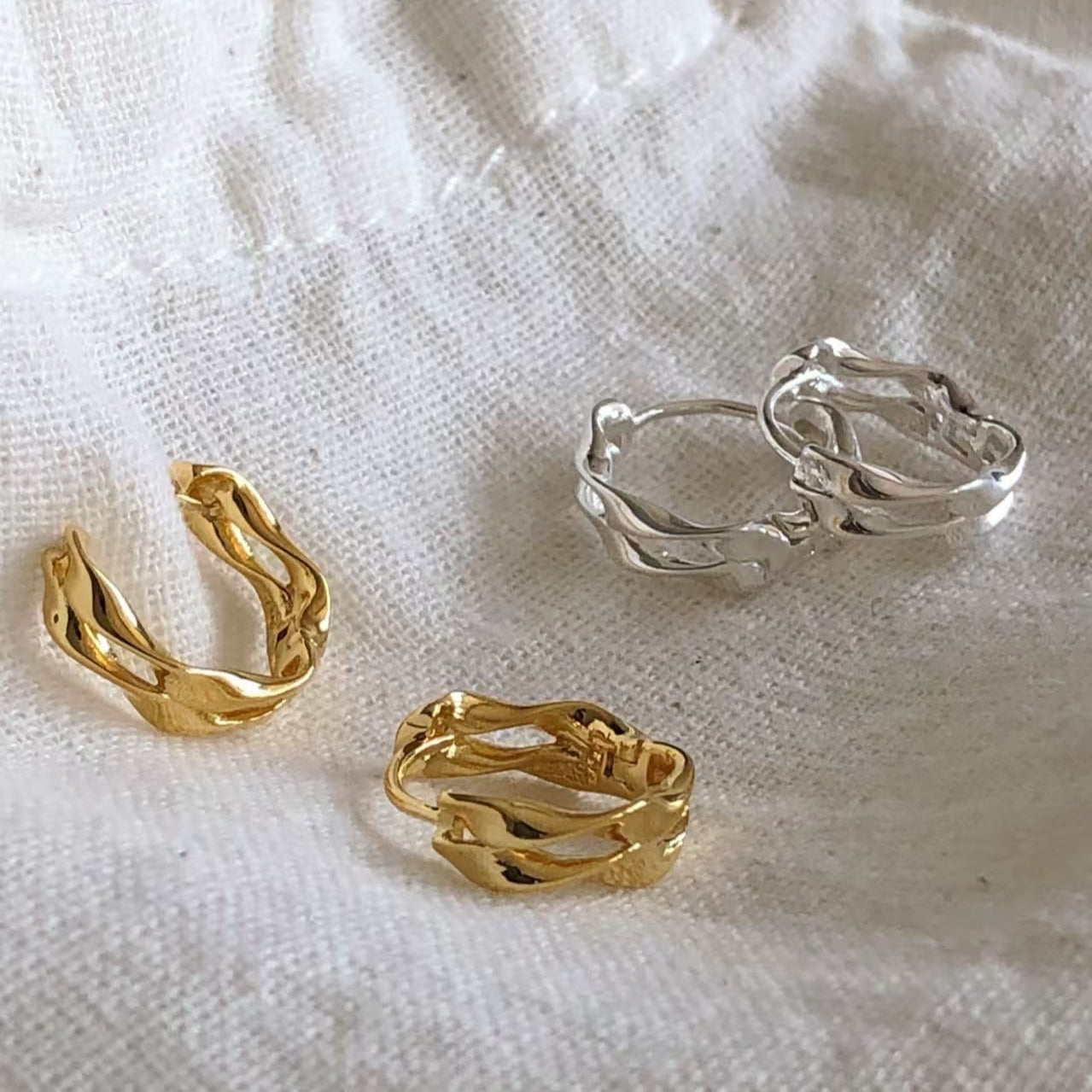 IKON|925Silver Wave One-touch Earrings
