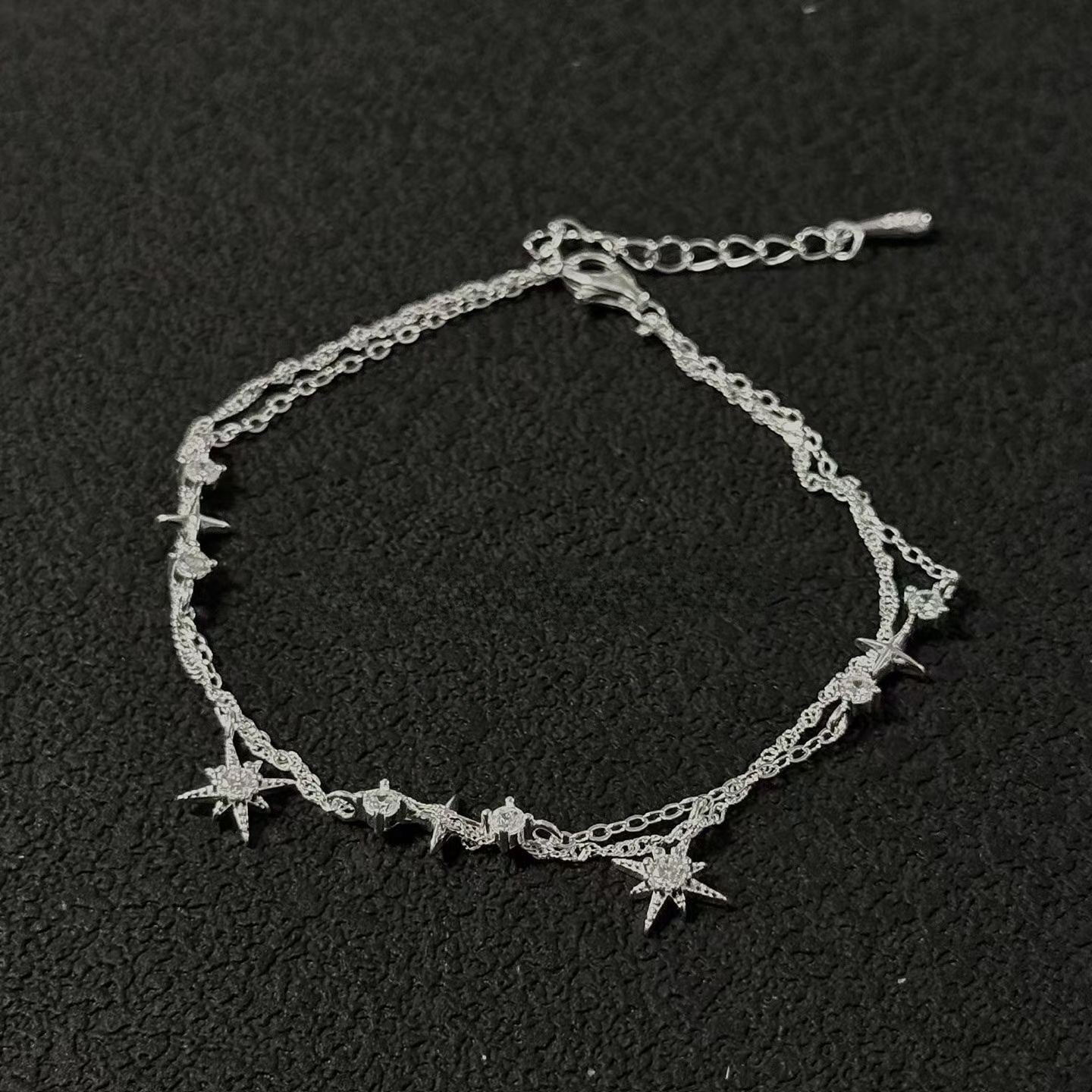 IKON | 925純銀微鑲鋯石八角星雙層手鍊