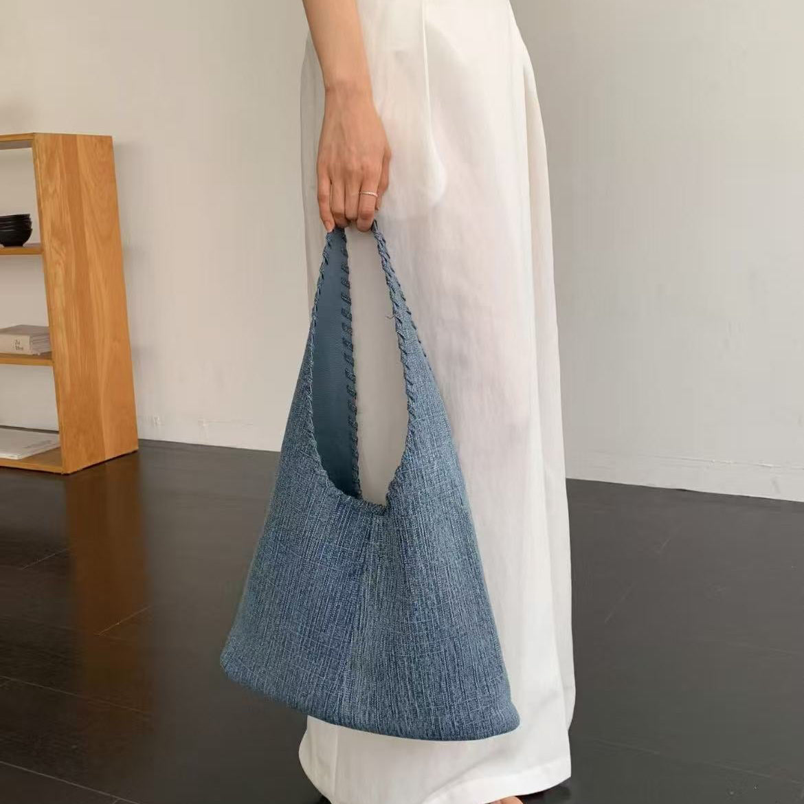 U Cloakroom | Textured Denim Slouchy Hobo Bag