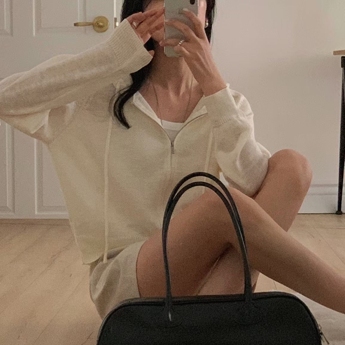 U Cloakroom | Sheer Knit Zip-Up Hoodie