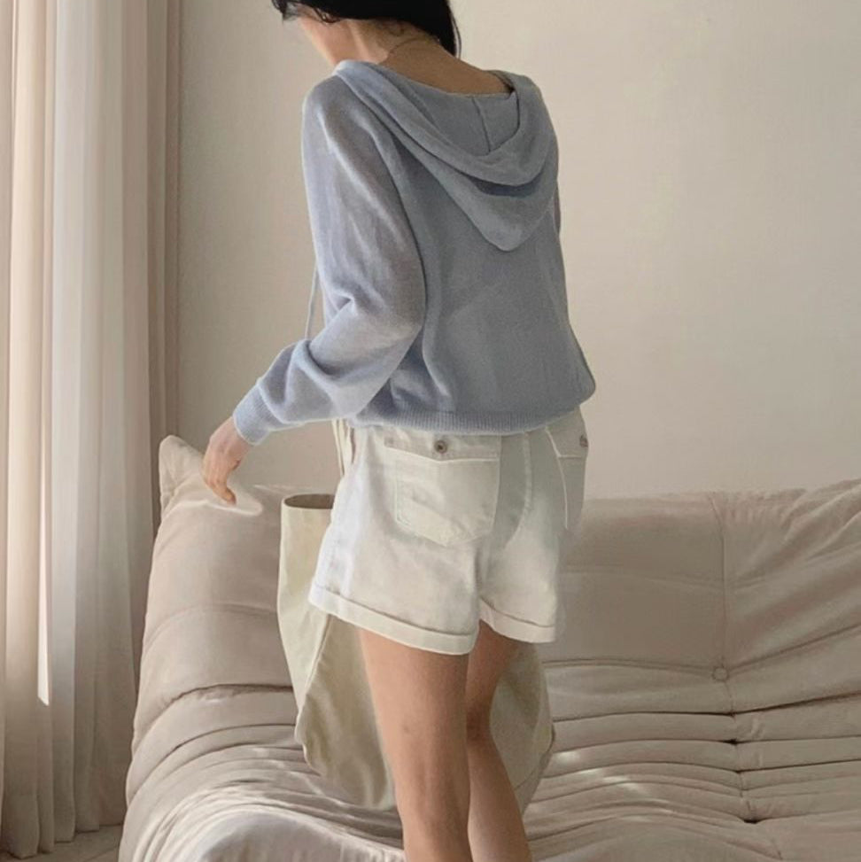 U Cloakroom | Sheer Knit Zip-Up Hoodie