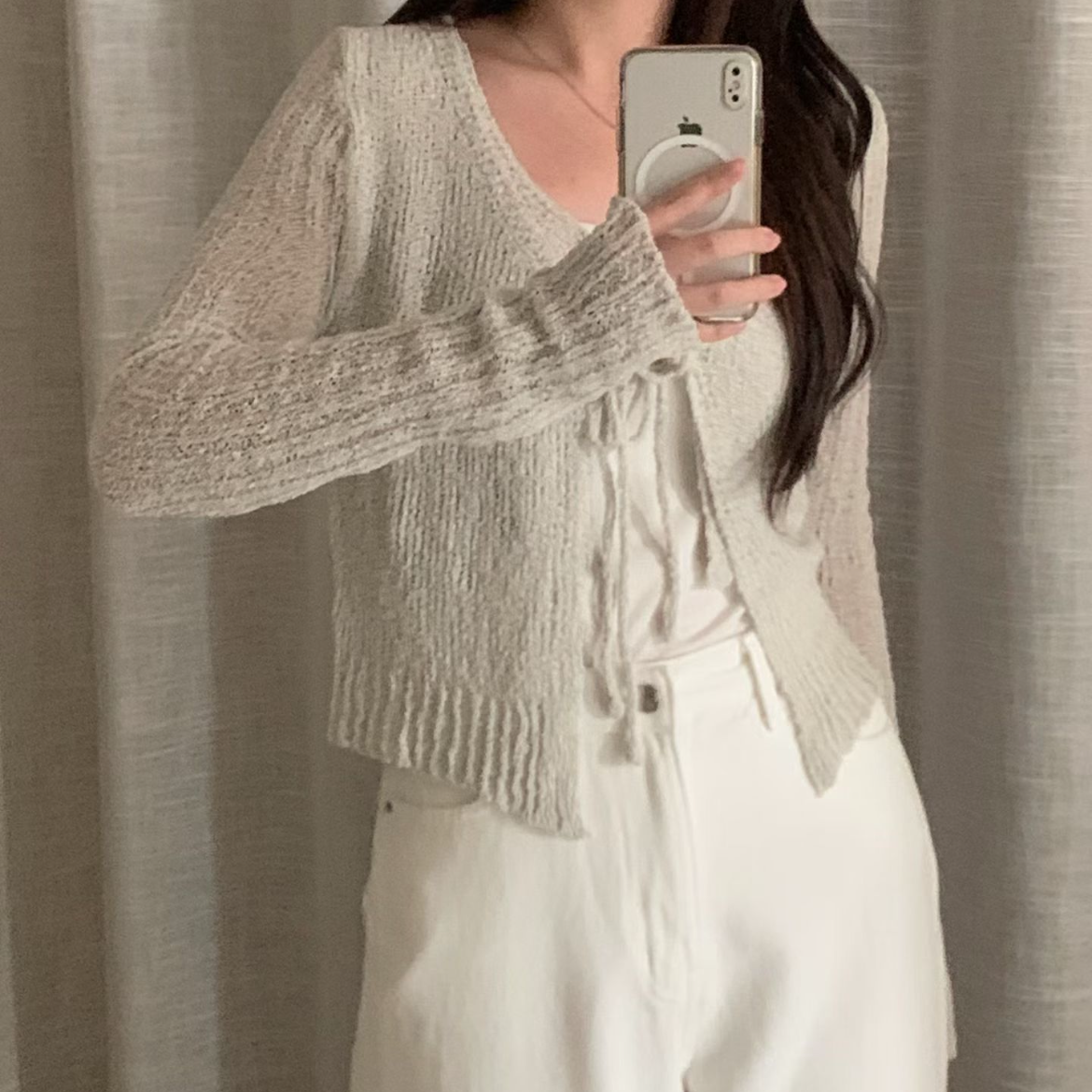 U cloakroom | Tie-Front Open-Knit Cropped Cardigan