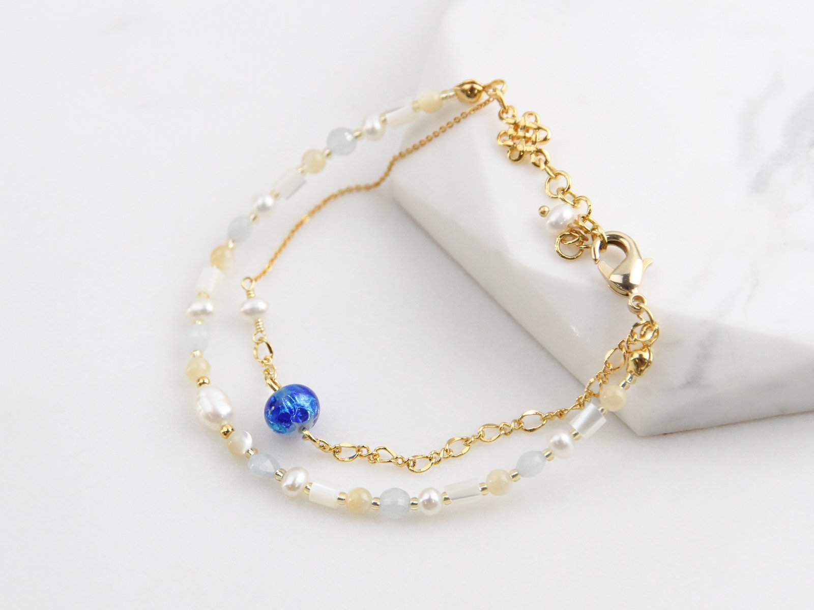 Zakkaholic | Jeenar Okinawa handmade bracelet 2連淡水珍珠 白螢琉璃