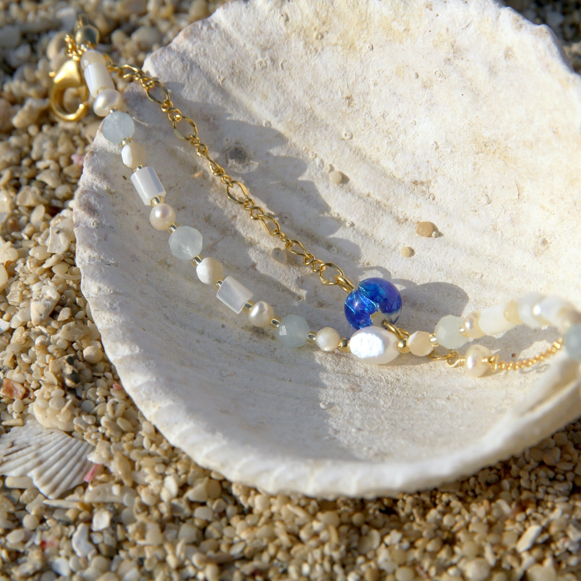 Zakkaholic | Jeenar Okinawa handmade bracelet 2連淡水珍珠 白螢琉璃