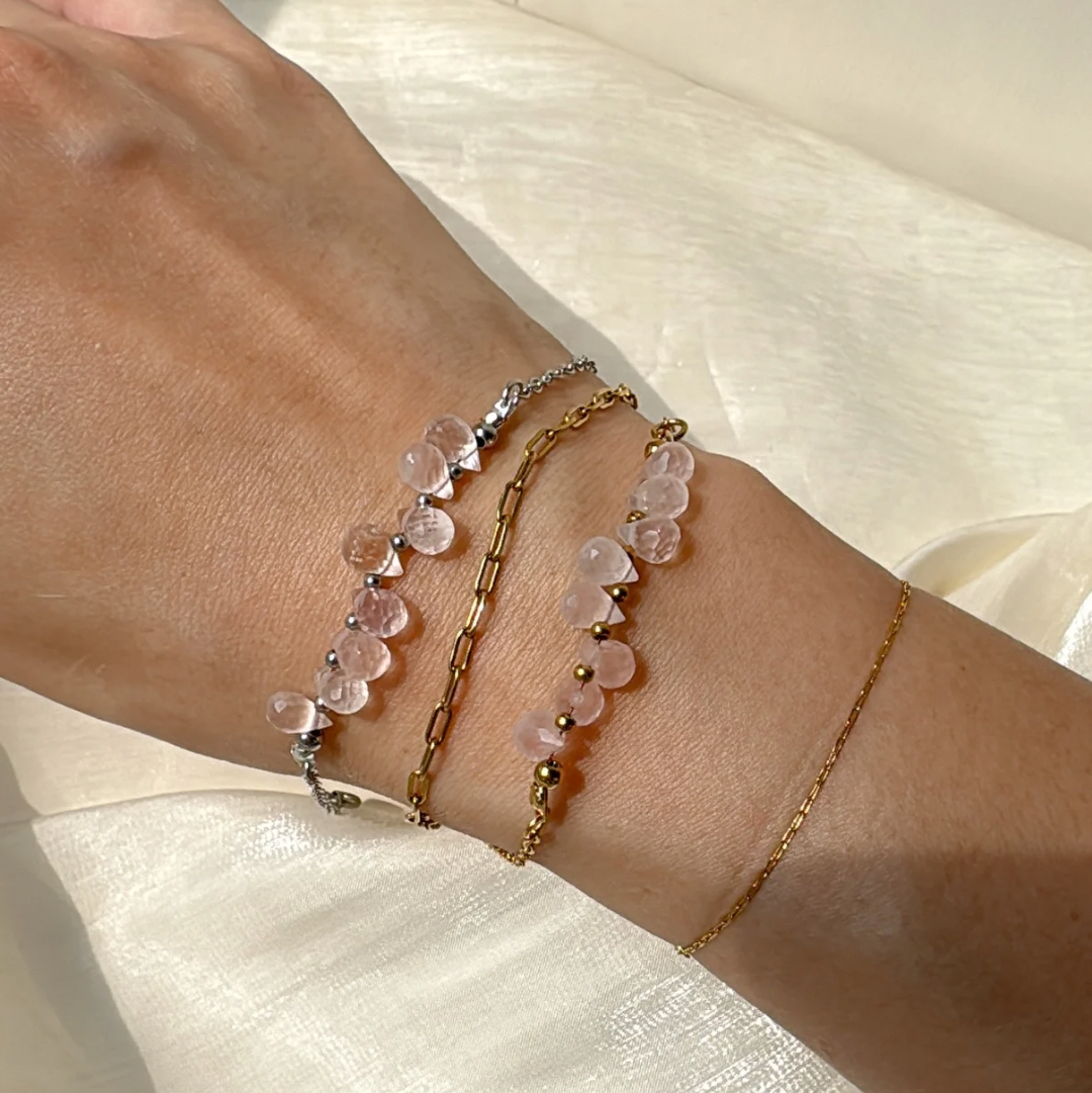 Basicworkshop | Rose Quartz Waterproof Bracelet 水滴粉晶手鏈