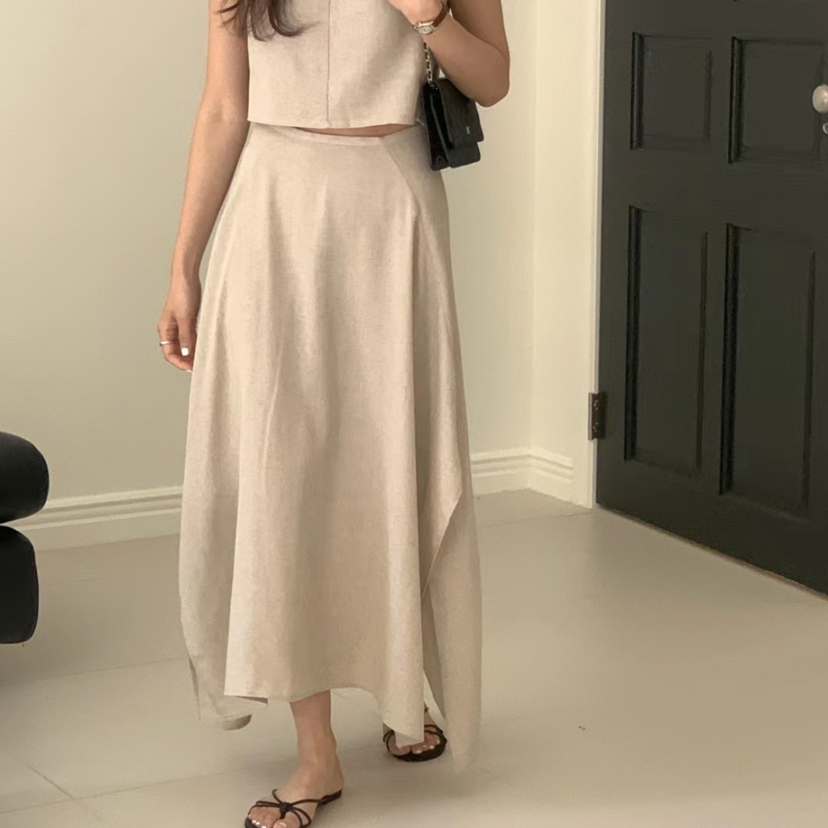 U Cloakroom | Fluid Asymmetric Draped Linen-Blend Maxi Skirt