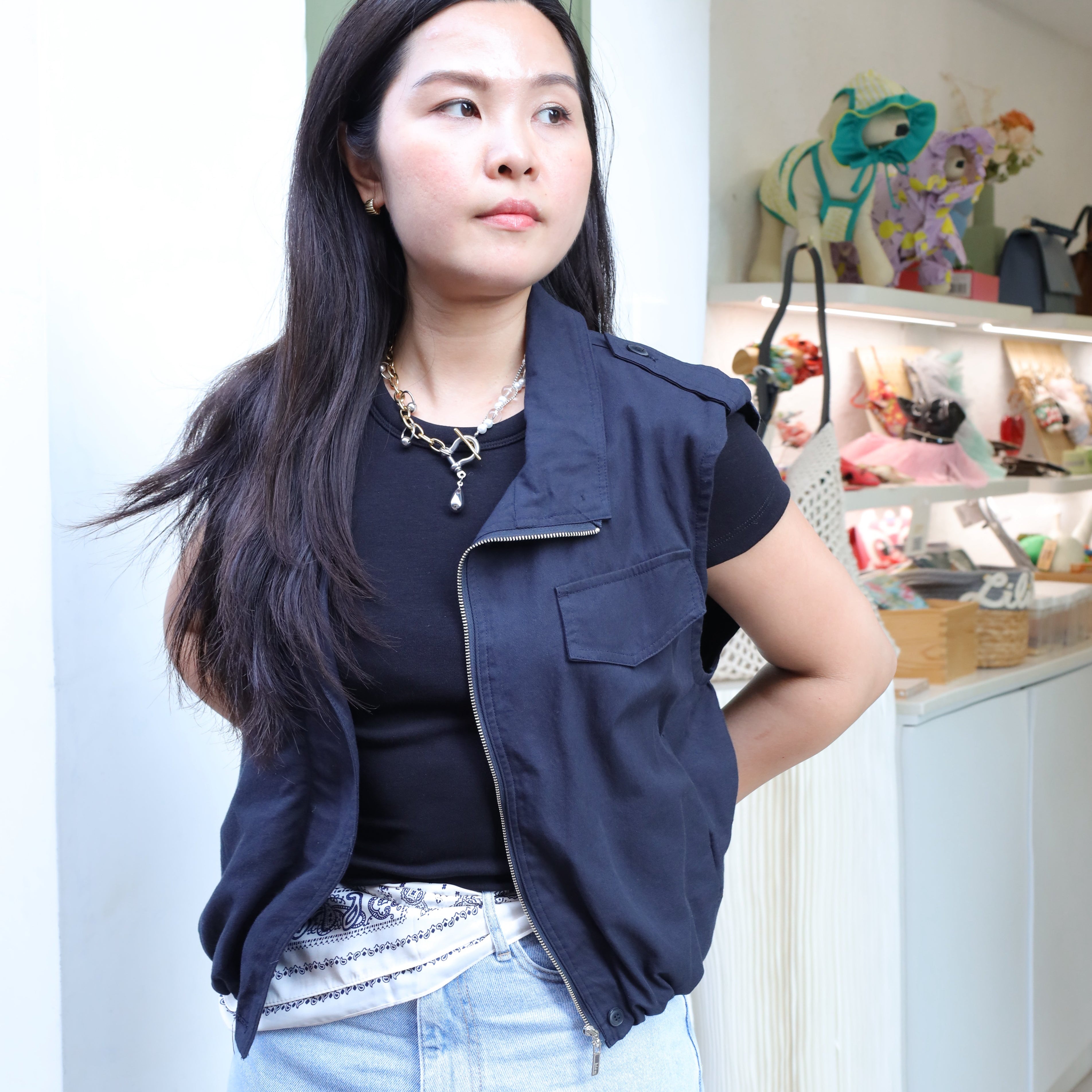 U Cloakroom | 率性工裝風斜拉鍊反蓋口袋馬甲背心