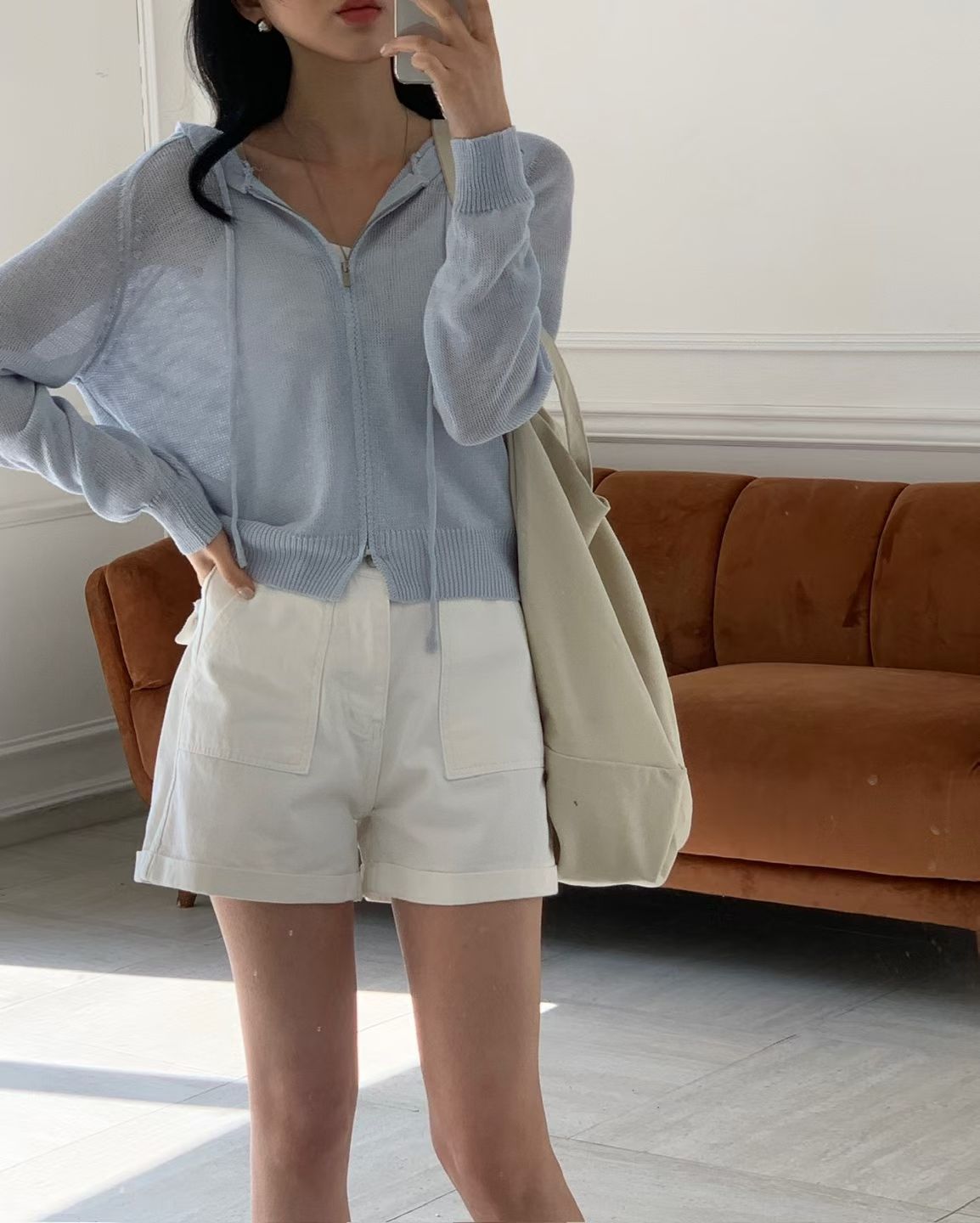 U Cloakroom | Sheer Knit Zip-Up Hoodie