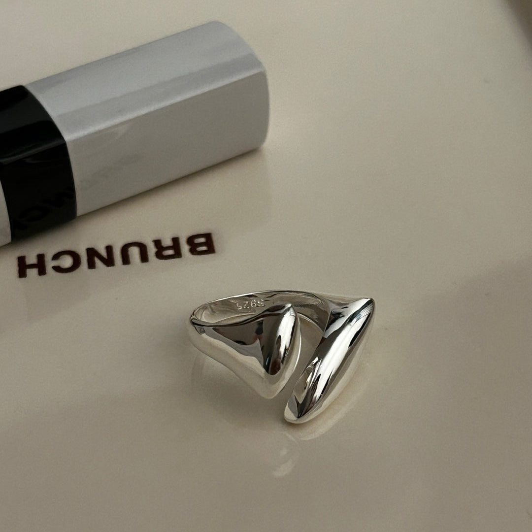 IKON | 925純銀不對稱立體雙水滴開口戒指