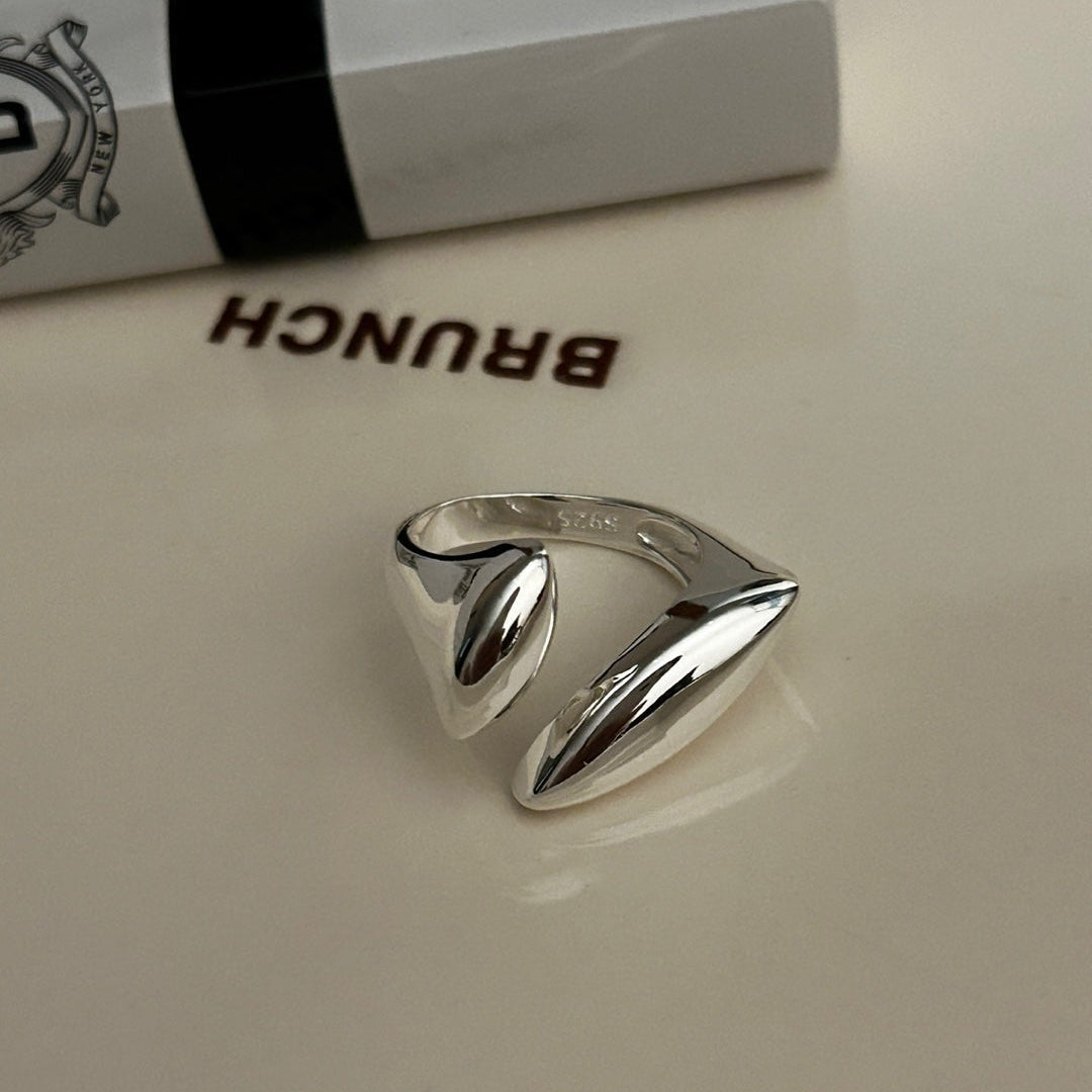 IKON | 925純銀不對稱立體雙水滴開口戒指